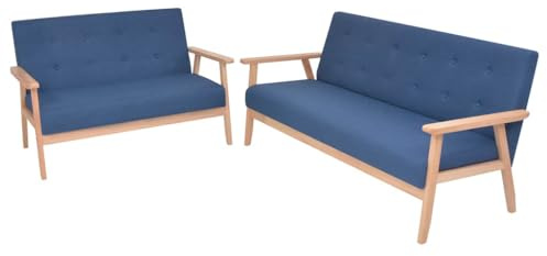 QJBSAVVA Sofagarnitur 2-TLG. Set mit 2er und 3er Sofa, Skandinavisches Design Stoffsofa Blau, Polstersofa mit Holzgestell für Wohnzimmer und Lounge, Modernes Couch-Set