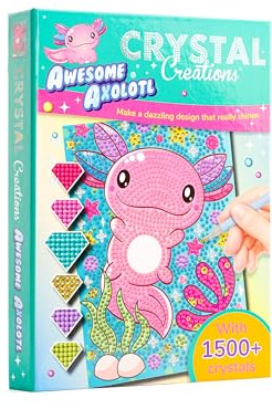 Crystal Creations Mini: Awesome Axolotl - Kit completo de pintura de diamantes para principiantes - Juego de pintura de diamantes mini con lápiz, goma de silicona y más de 1500 diamantes brillantes