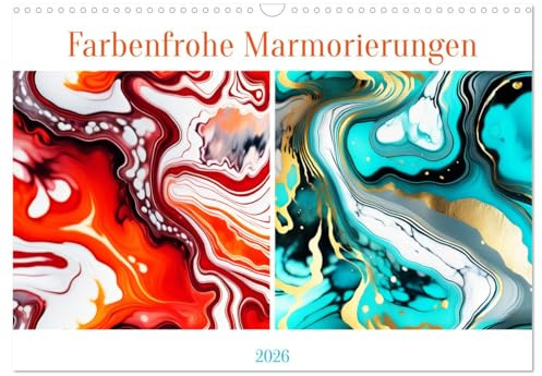 Farbenfrohe Marmorierungen (Wandkalender 2026 DIN A3 quer), CALVENDO Monatskalender: Unsere KI-gesteuerte Gestaltung ermöglicht einzigartige und ... Räume zum Strahlen bringen. (CALVENDO Kunst)
