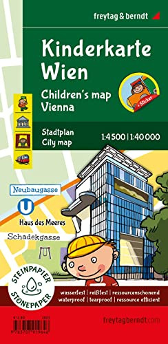Kinderkarte Wien, Stadtplan 1:40.000, freytag & berndt: 90 x 61 cm, mit Innenstadtplan und Stickerbogen (freytag & berndt Poster + Markiertafeln)