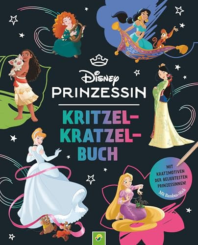 Disney Prinzessinnen Kritzel-Kratzel-Buch: 17 wunderschöne Kratzmotive. Mit praktischem Bambus-Stick. Für Kinder ab 5 Jahren.
