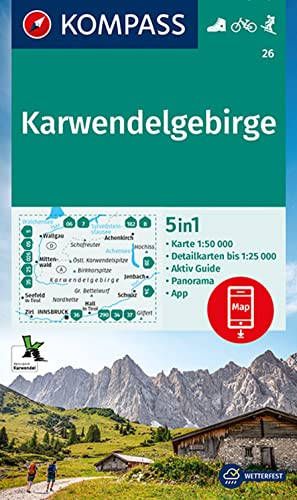 KOMPASS Wanderkarte 26 Karwendelgebirge 1:50.000: 5in1 Wanderkarte mit Aktiv Guide, 1:25000 Karten und Panorama, inklusive Karte zur offline Verwendung in der KOMPASS-App. Fahrradfahren. Skitouren.