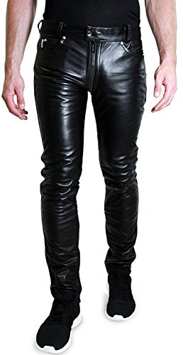Bockle® 1991 Gay-Zip Jeans Tube Skinny Slim Fit Stretti Pantaloni di Pelle Pantaloni da Uomo in Pelle Uomo Gay Jeans in Pelle da Uomo in Vera Pelle, Size: 33W / 34L