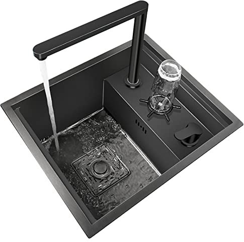 Lavello A Scomparsa Lavello Bar Nero Lavello Inox con Coperchio Lavello Dispensa con Lavabicchieri Rubinetto Alzabile