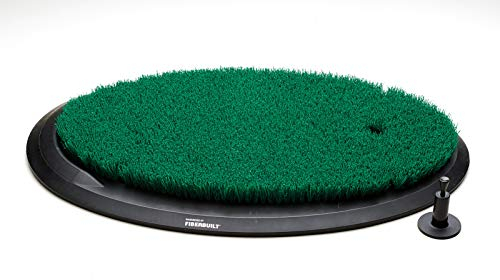Fiberbuilt Flight Deck Golf Hitting Mat - Oval Shape Outdoor/Indoor Real Grass-Like Performance Golf Mat with Durable Adjustable Height Tee, Black/Green, 21.25 x 13.5 x 1.75
