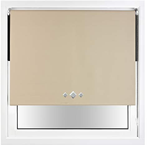 FURNISHED Blackout Roller Blind with Triple Diamond Eyelets & Metal Fittings Trimmable - Cappuccino, 180W x 210H cm