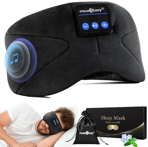 Musicozy Sleep Mask Headphones Bluetooth Sleep Mask,Soft Eye Mask Headphones for Sleeping/Relaxation -100% Blackout Sleep Masks with Headphones for Travel/Meditation/Yoga,Unisex Gifts for Men Women