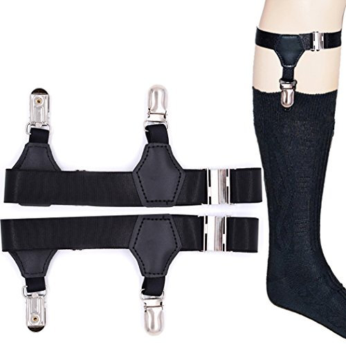Zoylink 1 Paar Sockenhalter Herren Strumpfbänder Strumpfband Einstellbar Schwarz Zwei Clips
