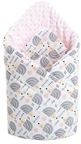 Medi Partners Einschlagdecke Steckkissen Minky 100% Baumwolle 75x75 cm Schlafsack doppelseitiges weich ganzjährig multifunktional antiallergisch Babys (graue Igel mit Hellrosa Minky)