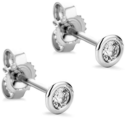 Orovi Damen Ohrringe mit Diamanten Weißgold Solitär Ohrstecker 8 Karat (333) Gold und Diamant Brillanten 0.10 Ct