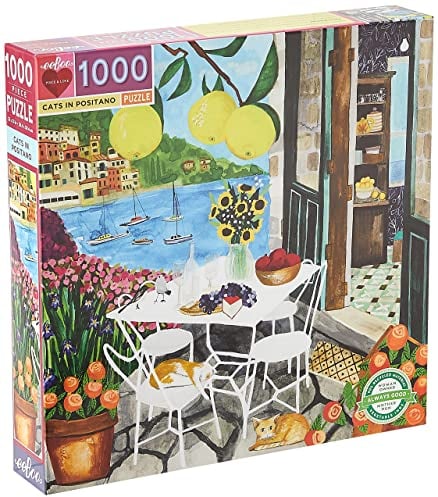 eeBoo PZTCPT, Motiv Positano Cats 1000 Teilen aus recyceltem Karton – Puzzle auf ruhenden Katzen