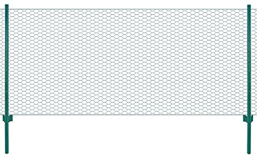 vidaXL Maschendrahtzaun mit Pfosten Komplett Set Maschendraht Zaun Zaunset Gartenzaun Drahtzaun Gehege Kaninchendraht Stahl 25x1m Grün 13mm