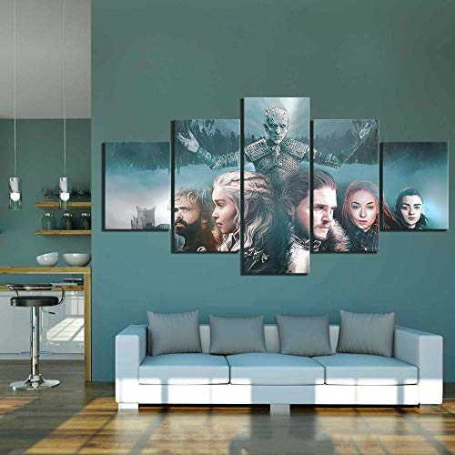 Myrdsio Kunstdrucke Gemälde 5 Teilig Leinwanddrucke,Wand Für Zuhause Leinwand Malerei Wohnzimmer Wohnung Deko Modulare Bilder Fantasy Art Game Thrones Filmplakat Hd Gedruckt Poster, Mit Rahmen