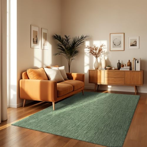 TT Home Teppich Für Outdoor Küchenteppich Balkon Terrasse Unifarbenes Design Modern, Farbe:Grün, Größe:200 cm Quadrat