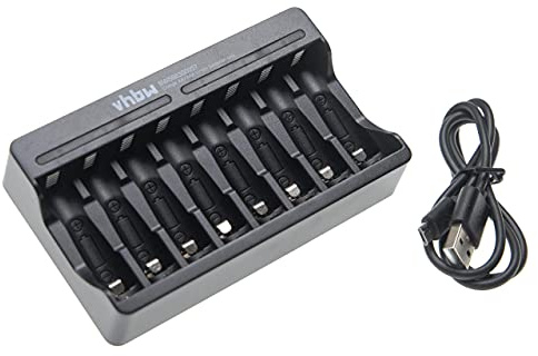 vhbw 8-Fach Akku-Ladegerät kompatibel mit AAA, AA Li-Ion - Akkuzellen, Haushaltsbatterien - Micro-USB-Ladegerät