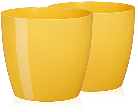 Tymar Lot de 2 pots à fleurs, forme ronde, cache-pot (Jaune, ø 28 cm)