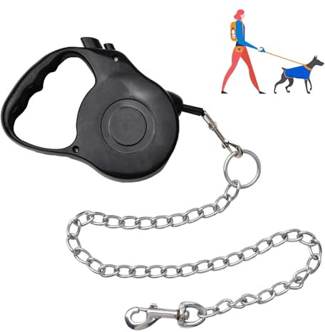 HACRAHO Lot de 2 laisses rétractables noires avec chaîne en métal, anti-nœuds, anti-morsure, 4,9 m, chiens de petite/moyenne taille