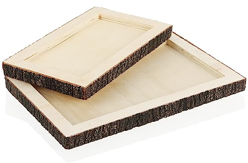COM-FOUR® 2X Bandeja de Madera - Tablero de Madera Rectangular con Corteza de árbol - Bandeja Decorativa en 2 tamaños - decoración rústica de la habitación - Plato para Velas (2 Piezas - marrón)
