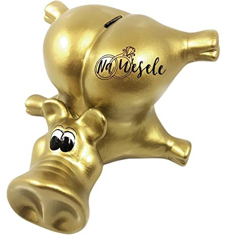 Sparschwein groß XXL aus Keramik Personalisierte mit Namen ohne öffnung für Mädchen und Jungen für Kinder und Erwachsene Kindersparschwein Spardose handgemalt (Golden)