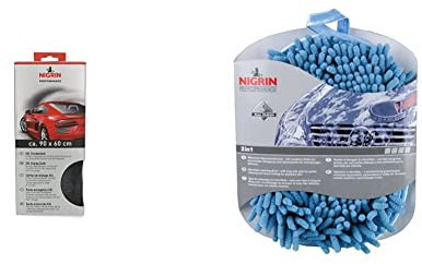 NIGRIN XXL-Trockentuch, schonende Trocknung, 920 GSM, extrem weich und garantiert fusselfrei, 90x60 cm & 71110 Waschhandschuh Mikrofaser mit Insektennetz (farblich Sortiert)