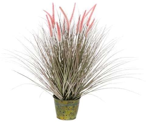 Deco Woerner Künstlicher Fuchsschwanz-Kunstgras im Zinktopf 20 x 70 cm rosa Deko-Gras Kunstgras
