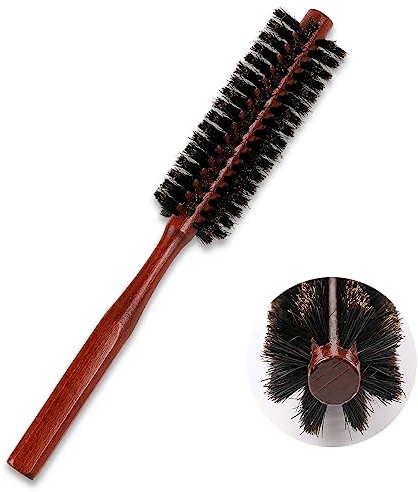 Natürliche rundbürste wildschweinborsten kleine Rundbürste, tragbare Borsten-Haarbürste mit ergonomischem Naturholzgriff, kreisförmige Mini-Rollhaarbürste zum Trocknen, Stylen, Locken, für mehr Haar