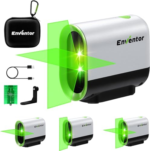 Enventor Livella Laser Autolivellante 50M, Linea Laser Verde a Croce, 3 Modalità (Autolivellante, Manuale, a Impulsi), 360° Supporto Magnetico, IP54, Ricarica USB, Alta Visibilità e Precisione