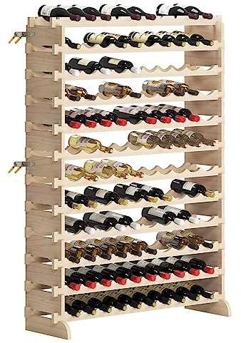 DlandHome Casier à Vin de 12 Niveaux pour 120 Bouteilles Etagère à Vin Casier à Bouteille Modulable Range-Bouteilles en Bois 110 x 35 x 140 cm