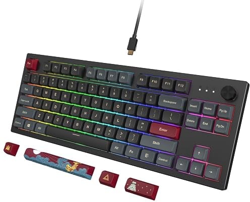 Montech MKey TKL Mechanical Gaming Keyboard: Customizable RGB LED, Premium MDA Profile PBT Keycap, Hot-Swappable Gateron G Yellow Pro 2.0 Pre-lubed Switches, Osaka Castle Theme, Darkness (MK87DY)