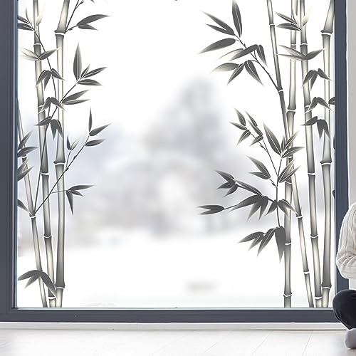 Vinilos para Cristales Bambú Gris Carbón Vinilo Adhesivo Cristal Privacidad Vinilo Ventana Vinilo Translucido para Ventanas Vinilo para Ventanas Vinilo Autoadhesivo Cristal 58x60cm/2 Pcs