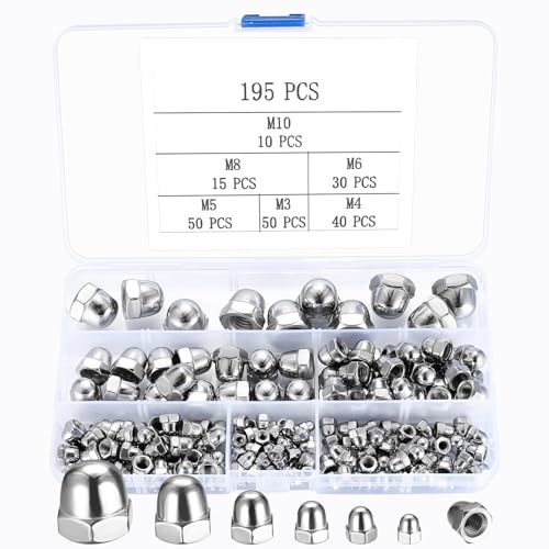 Dadi a forma alta, set di 195 dadi esagonali in acciaio inox, M3/M4/M5/M6/M8/M10, dadi esagonali per cappelli, filettatura interna