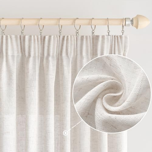 EMEMA Gardinen Vorhänge Leinenvorhang mit Kräuselband Voile Vorhang Leinenoptik Modern Halbtransparent für Wohnzimmer Dekoschal Küchengardinen Schlaufenschal Schlafzimmer Weiß 140 x 160 cm