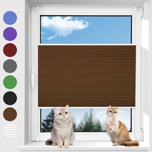 Store Occultant Plissé 110 x 140 cm Thermique Volet Roulant Translucide Protection Solaire Décoration Moderne Kit de Montage Inclus pour Chambre, Marron