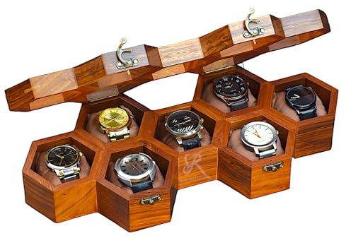 Royal Craft Expertise Handgefertigte Uhrenbox aus Holz mit 7 Schlitzen für Herren – Vintage-Wabenvitrine aus indischem Palisander | Inklusive Samtkissen – luxuriöses Geschenk für Ihn – gebaut für die
