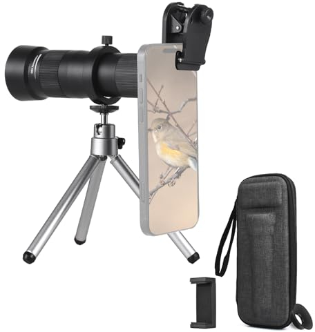 Andoer Monokular Teleskop Erwachsene, 38X Fernrohr Monocular Telescope, Handy Fernglas objektiv mehrschichtige Beschichtung mit Stativständer Telefonclip für Vogelbeobachtung Reisen Jagd Konzert Sport
