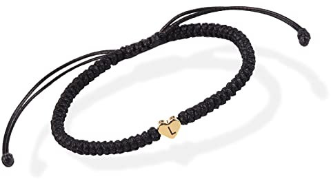 Armband mit Buchstaben und Herz für Pärchen, Initial Armband A-Z Gravur Armband für Frauen und Männer, Partnerarmband Freundschaftsarmband Geschenk Paar Valentine's Day Geschenke (Schwarz, L)