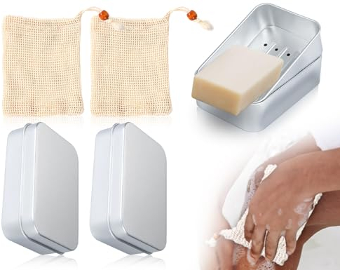 Lhbwhiz Ensemble de 2 boîtes à Savon en Aluminium,Porte-Savon étanche avec Grille d'égouttage,boîte à Savon résistante à l'humidité et à la Rouille,récipient à Savon Premium,Petite boîte en Fer Blanc