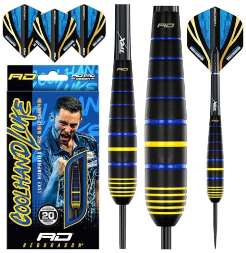 RED DRAGON Luke Humphries Weltmeister 20G Messing Steeldart-Set mit Flights und Schäften (Stems)
