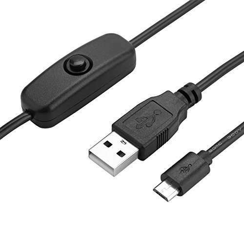 Cable de Carga de Alimentación Micro USB con Interruptor de Encendido y Apagado para RPi 3 2 B A, Cable Micro USB de 1 M, Negro