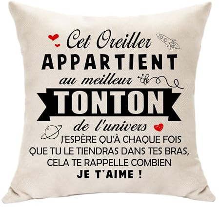 Hasodeo Cadeau Original Housse de Coussin Décoration - Le Meilleur de l'Univers - Futur Tonton - Pour Fête des Pères Anniversaire
