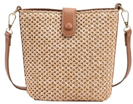 MEIZHITU Korbtaschen Damen Kleine Damen-Schultertasche Aus Stroh, Handgewebte Umhängetaschen Mit Riemen Sommer Strand Geldbörse(Brown)