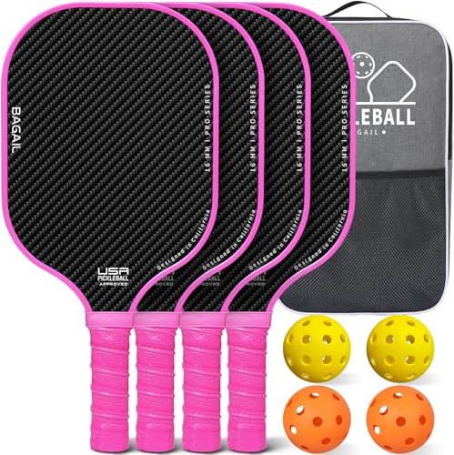 BAGAIL Juego de Paletas de Pickleball, Raquetas de Pickle Ball con 4 Pelotas de Pickleball, Ligeras, Alta Absorción de Impactos, Ergonómicas, Adecuadas para Juegos de Pelotas de Todos los Niveles