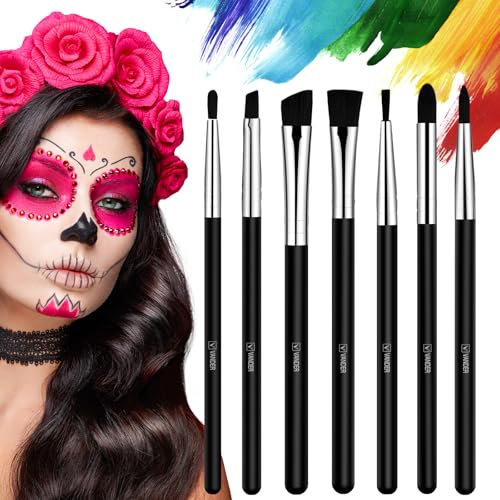 Set Pinceaux Maquillage,7 pièces Pinceau pour Maquillage de Carnaval Enfants Halloween Théâtre Set de Pinceaux Professionnels en Poils Synthétiques (noir)