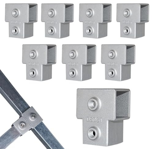 SiegYma - Connettore per tubi quadrati, raccordi per tubi quadrati, connettore a T a 3 vie, 8 pezzi, raccordi per tubi quadrati per ringhiere quadrate, recinzioni, guide di guardia, morsetti