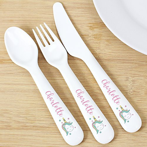 Custom Personalised Baby Unicorn Plastic Cutlery - for Girls, Unbreakable