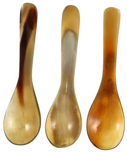 BESTOYARD 3pcs Natural Horn Coffee Spoon with Long Handle Multipurpose Small Scoops for Coffee Tea and Desserts for Hotels and Home Use