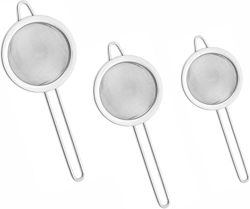 MIXEL Kitchen Essential Tea Strainer Fine Mesh Sieve, High Durability, Versatile & Precision Capability Filtration, Safe Food Preparation, Sturdy, Silver Color (7cm 8cm 10cm) (3 Pairs, Pack of 1)