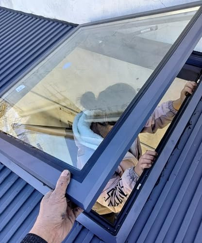 Schachtabdeckung Robuste Transparente Dachfenster, Notausstiegsluke Mit Manueller Öffnung Und Verriegelungsgriff, Begehbares, Hurrikansicheres, Regensicheres Dachfenster-Entlüftungspanel(73x73cm(29x29