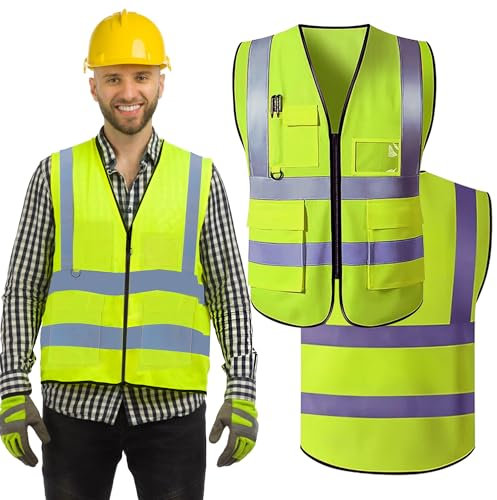 Wraplyft Hi Visibility Custom Safety Work Vest for Men and Women | Vest with Zipper Front and Multi Function Pockets - 360° Reflective Coverage with 2-Inch Reflective Tapes - (Yellow,S)