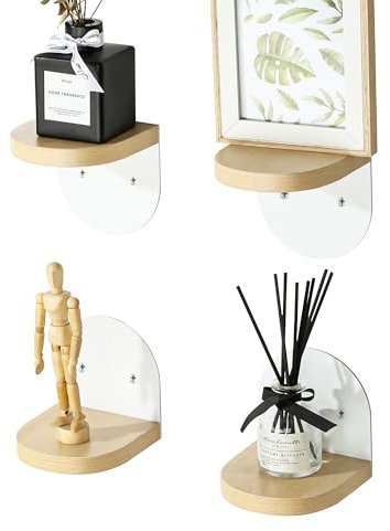 SAYAYO Wandregal Holz Kleine 4er-Set Kleines Regal Wand Weiß Mini Regal für Kleine Gegenstände Wandmontage Schweberegal für Wohnzimmer, Schlafzimmer, Badezimmer, Küche